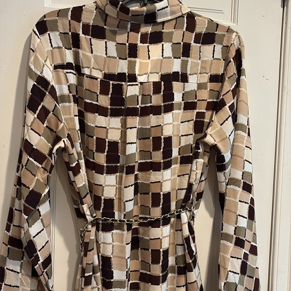 Geometric Patterned Shirt Dress L - Picture 6 of 7